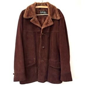 SALE * Vintage Sears Leather Shop Suede Cognac Faux Shearling Coat